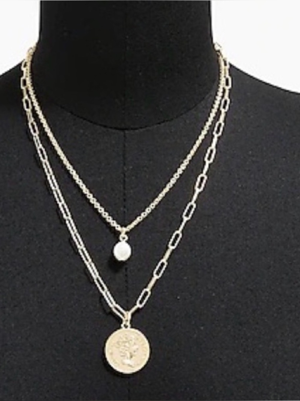 J Crew Layered Gold Disc and Pearl Necklace